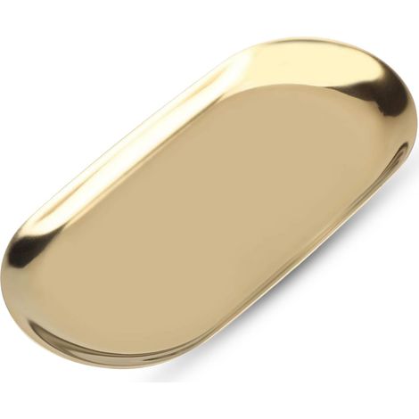 Plateau à Bijoux Décoratif en Acier Inoxydable - Petit Cosmétique de 7 Pouces, Porte-Serviettes Avec Rangement Ovale en Or pour Bureau de Vanité de Salle (L-Or) (1/5)