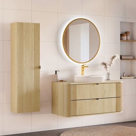 Conjunto mueble lavabo individual 120 cm y columna Mila Madera