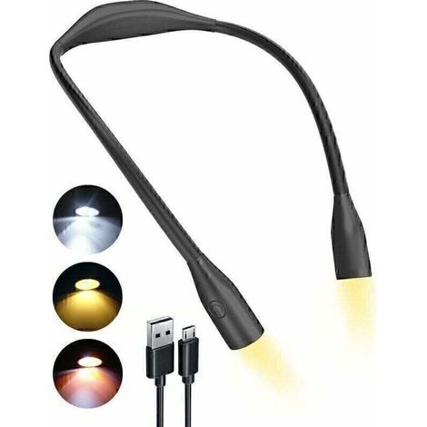 Lampe de lecture pour chevet réglable en angle – Lampe LED à 3 couleurs (blanc chaud, blanc neutre, blanc froid), batterie intégrée 1000 mAh, idéale pour la lecture nocturne, le tricot, la réparation  (1/5)