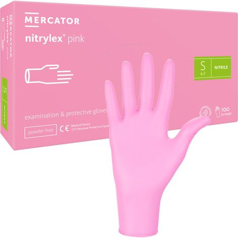 Gants en nitrile Mercator Nitrylex roses, taille S, lot de 100. (1/5)