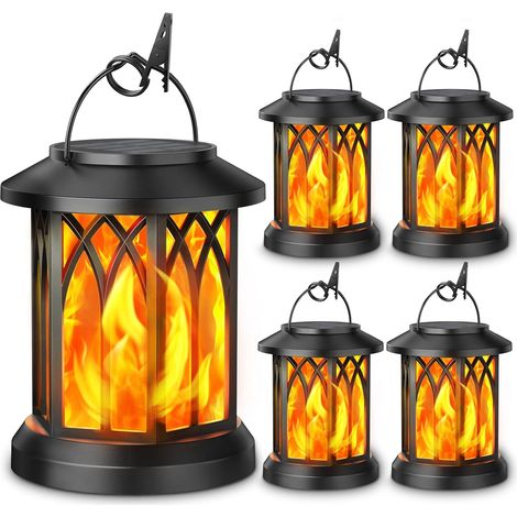 Lot de 4 lanternes solaires d'extérieur, lanternes solaires à flamme vacillante améliorées, étanches, lanternes décoratives à suspendre, lanternes solaires pour jardin, terrasse, allée, arbres (1/4)