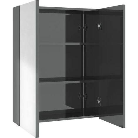 Armoire à miroir murale contemporaine 60 x 15 x 75 cm avec 3 compartiments en MDF gris brillant (1/5)