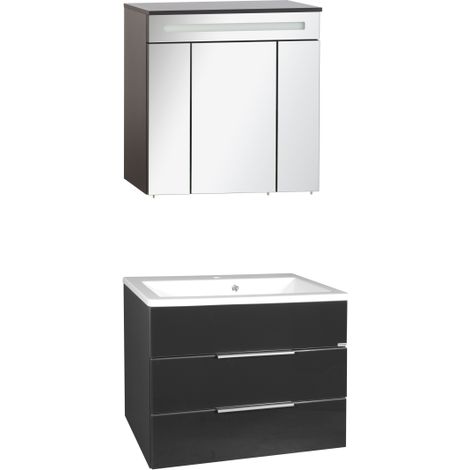 Fackelmann KARA Badmöbel Set 3-teilig, 80 cm, Anthrazit, Gussmarmor, 2 Schubladen-08140 (1/3)