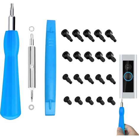 Kit de vis pour sonnette Doorbell - Tournevis Torx T6 et T15, 20 vis de rechange (4 tailles), poignée bleue de 89 mm, ensemble d'outils compacts pour une installation et une réparation sécurisées (1/5)