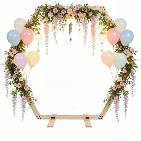 2.15x1.85M hexagone en bois mariage arc fleur cadre décor ballon arc photo fond stand pour la fête de cérémonie intérieure en plein air (1/5)