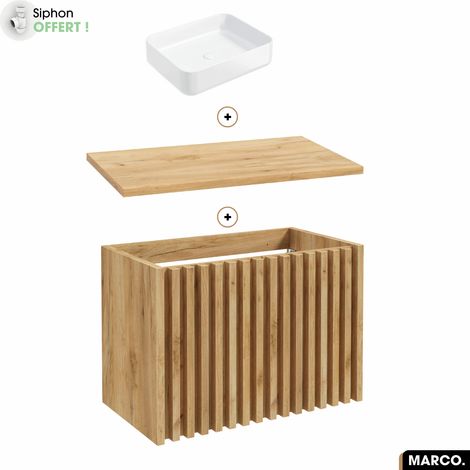 Ensemble meuble sous vasque avec vasque à poser - Siphon OFFERT MARCO OAK 80 x 56 x 45 cm (1/5)