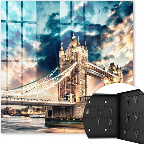 Armoire à clés - (30 cm x 30 cm) - Boîte à clés murale - Coffret de rangement pour clés - Couleur noire - Ouverture vers la droite - Pour maison et bureau - paysage urbain