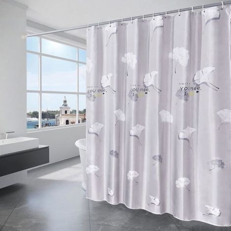 Rideau de douche imperméable pour salle de bain 180 x 200 cm, lavable, séchage rapide, ourlet lesté - C-ginkgo Biloba (1/5)