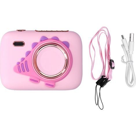 Mini ventilateur portable en forme d'appareil photo, ventilateur de cou suspendu, rechargeable par câble USB, couleur rose