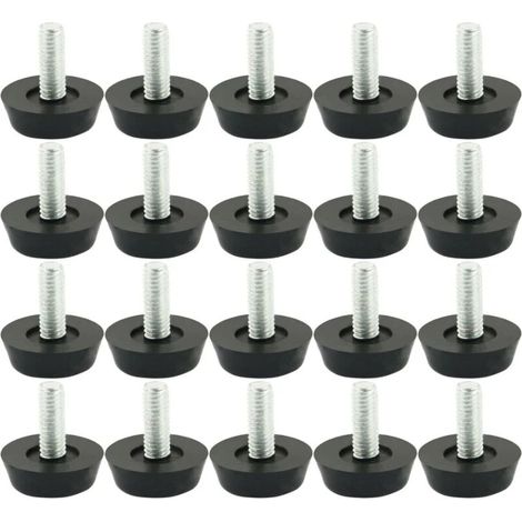 Lot de 20 pieds de nivellement réglables pour meubles, patins de protection pour pieds de table et de chaise, vis M6-1.0 noires (1/5)