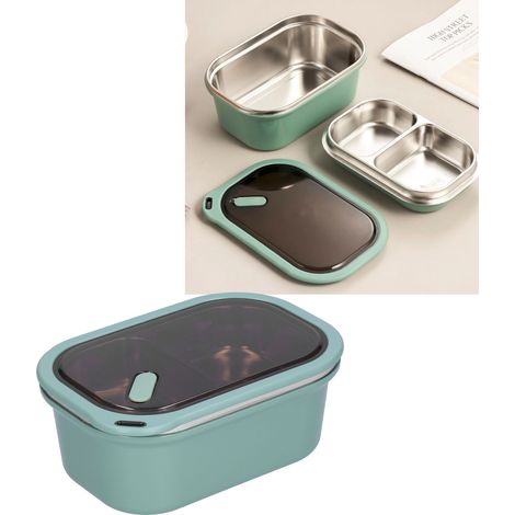 Boîte-repas Bento Inox 1.2L Double Couche Étanche, Récipient Alimentaire pour École Pique-nique (Vert) (1/5)