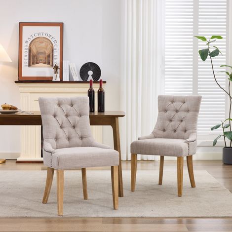 Fauteuil de salle à manger en tissu avec pieds démontables et rivets décoratifs – fauteuil rembourré à monter soi-même, design moderne, lot de 2 (1/5)