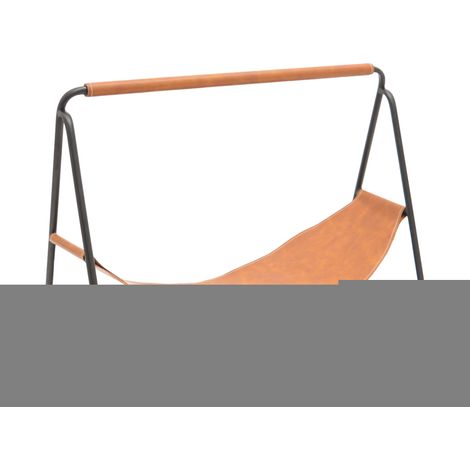 Hanging Leather Log Holder - Iron - L26.5 x W60 x H40 cm - Black