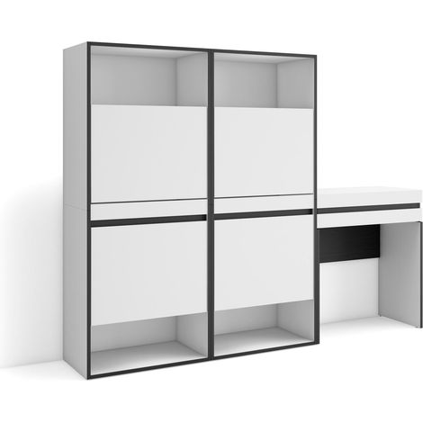 Skraut Home - Scarpiera, Mobile Salvaspazio, 190x145x35 cm, Camera da letto, stanza, Tavolo da toeletta, Stile moderno, Bianco (1/5)