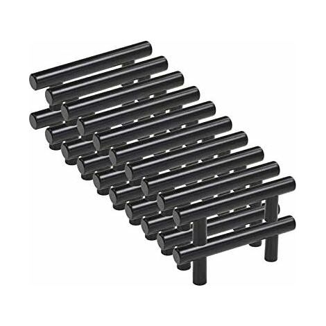 Lot de 20 poignées de meuble noir – Entraxe 96mm – Acier solide – Finition inoxydable – Pour portes et tiroirs - 20pcs (1/5)