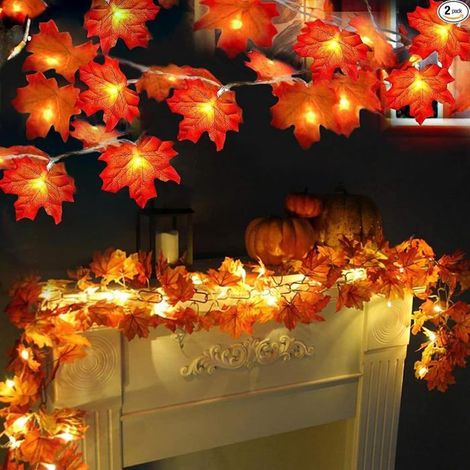 Lot de 2 Guirlandes Automne avec Lumières LED 6m, Feuilles Érable Décoration Maison Halloween Thanksgiving (1/5)