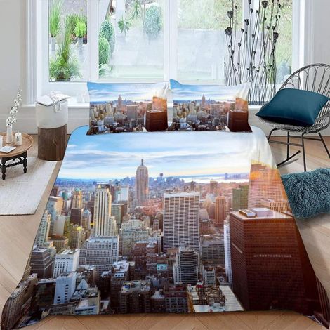 Bettwäsche Set 155x220cm mit 2 Kissenbezügen 80x80cm, Mikrofaser, Manhattan Skyline
