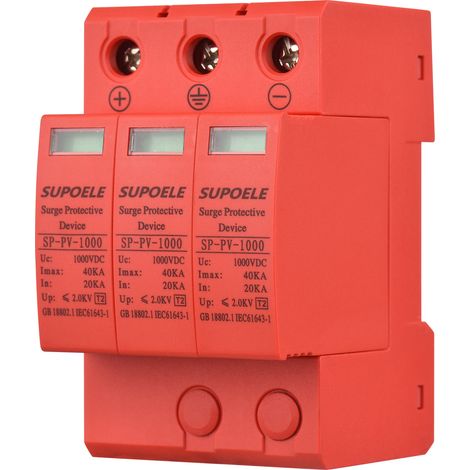 Parafoudre DC 1000V 3P 40KA - Protecteur Photovoltaïque PV Anti-Foudre, Installation Rail DIN - pour Systèmes Solaires (1/5)