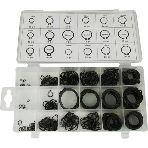 Circlip, 300 clips for elastic ring, shaft circlip, black, type C, for fixing external circlips of bearings, gears and pulleys (3-32 mm)