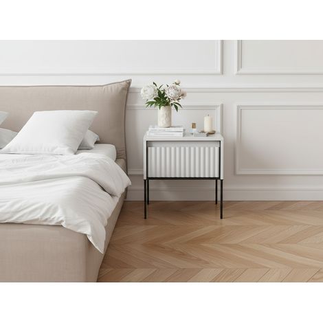 BOBOCHIC - Table de chevet 1 tiroir LENARA avec tasseaux et LED Blanc (1/4)