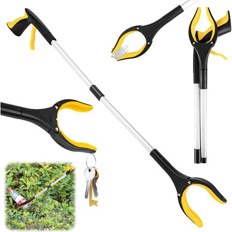 Outils de Ramassage, 82cm Pince Telescopique Ramasse Objet en Aluminium pour Seniors avec Mâchoire Antidérapante Rotative à 360°, Aide à la préhension pour la Collecte des Déchets (Jaune) (1/5)