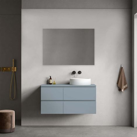 Mobile bagno sospeso reversibile  100 cm Blu Avio per Lavabo d'appoggio Specchio Quadro - Fiji Paint Top (1/4)