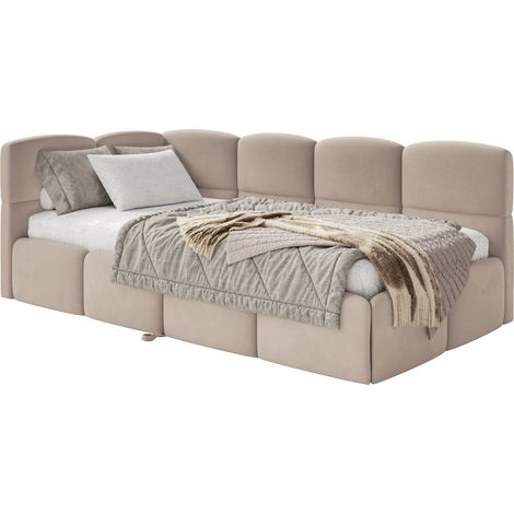 Selsey Cloudy - Lit rembourré - 170x185 cm - velours Beige - côté gauche (1/5)