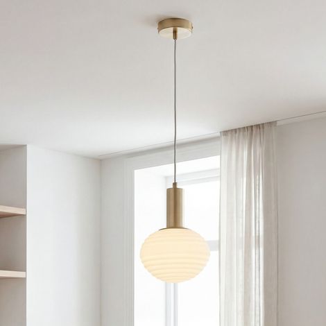 Hängeleuchte Glas Metall D: 18 cm H: max. 150 cm in Gold Weiß E27 Modern Pendelleuchte