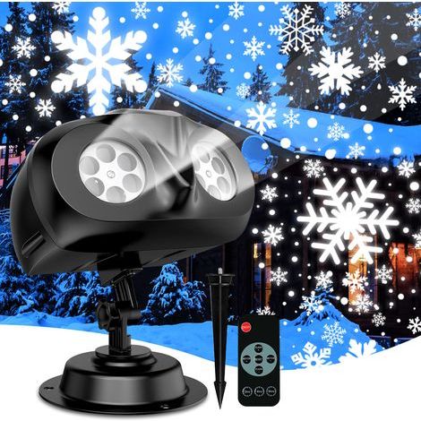 Projecteur de flocon de neige à double tête, décorations de Noël extérieures/intérieures, lampe de projection de lumière LED, lampe de projection rotative étanche blanche pour Noël, vacances, fêtes (1/5)