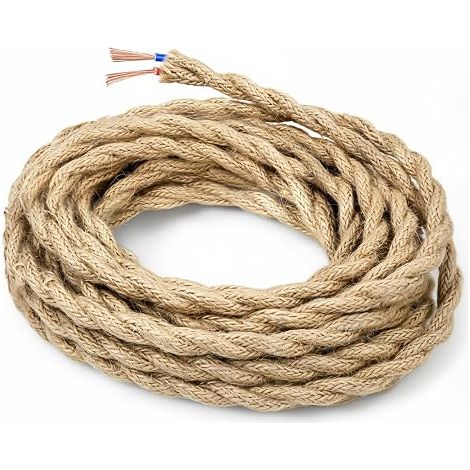 Câble de Corde de Chanvre, 2 Conducteurs 0,75mm² Cuivre Fil électrique torsadé, cordon tressé. Pour suspension LED, lustre rétro (1/5)