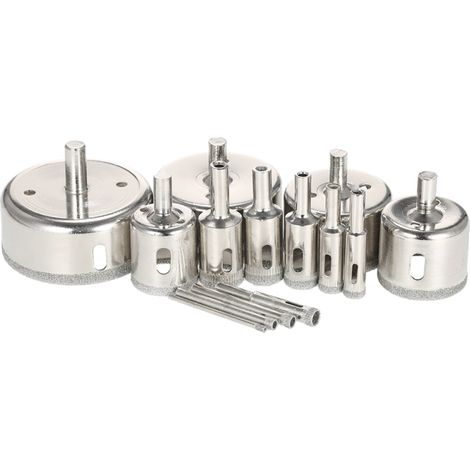 Kit de 14 scies cloches diamantées pour verre (3-70 mm) - Foret à bille pour marbre, carrelage, céramique, verre et porcelaine (1/5)