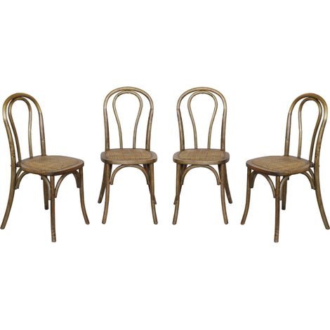 sweeek - 4er-Set Vintage-Stühle aus Holz und Rattan-Geflecht