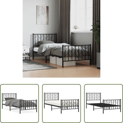 Metallbett - Bettgestell mit Kopf- und Fußteil Metall Schwarz 90x190 cm (1/5)