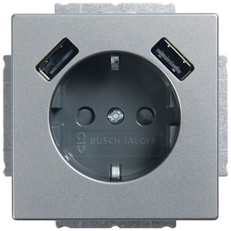Busch-Jaeger Enchufe SCHUKO® USB Safety+ con USB A/A acero inoxidable - pur edelstahl (20 EUCB2USB-866), 2CKA002011A6283