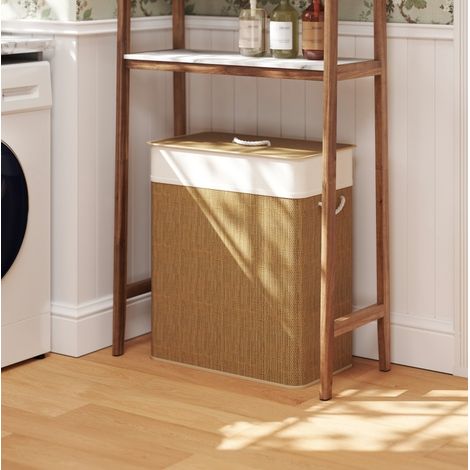 CHICFURN Cesto para ropa sucia de bambú con tapa 100 L, marrón, 52 x 32 x 63 cm (1/5)