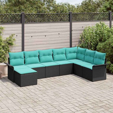 vidaXL Ensemble de canapé de jardin avec coussin 8 pcs Noir Poly rotin (1/5)