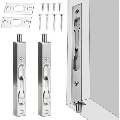 2 PCS Porte de Sécurité Dissimulée en Acier Inoxydable 15 1.6 2cm Serrure à Pêne Coulissant Antirouille Loquet Caché de Porte Anticorrosion avec Vis pour Porte Maison Bureau - Argent (1/5)