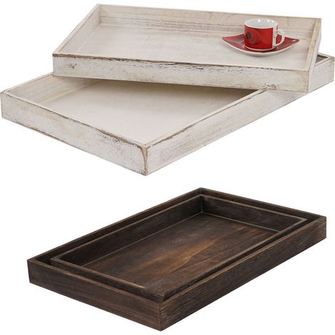 2x bassin T285, tableau à servir/déjeuner, tableau de décoration en bois, style shabby - marron