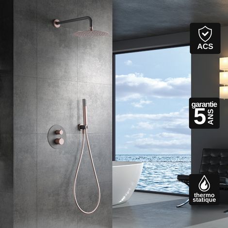 Colonne de Douche anti-calcaire Encastré Thermostatique Gris et Rose Champagne IMEX LINE GTD038/GC (1/3)