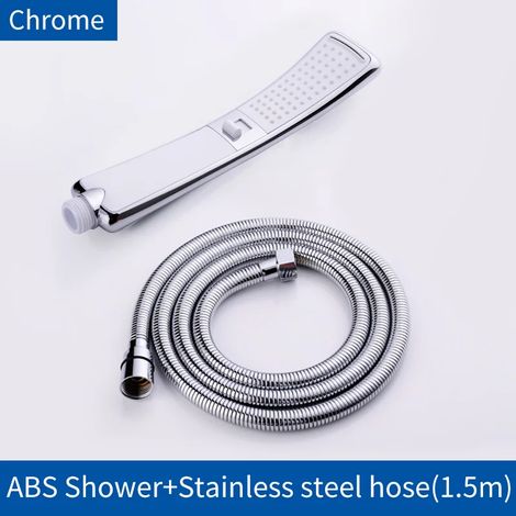 (Flexible de douche chromé) Pommeau de douche à main 2 fonctions effet pluie haute pression, ensemble de douche, économie d'eau, nickel brossé, noir, nouveau design (1/5)
