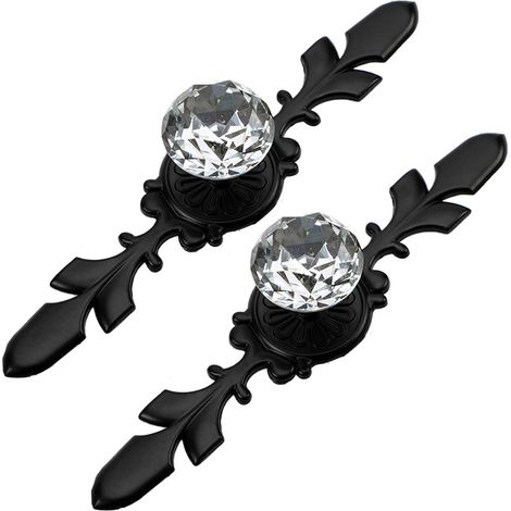 2 Pièces Poignée Bouton de Meuble en Transparent Diamant Cristal Verre Poignee de Porte Meuble Tiroir Placard Décoration, avec Vis (Noir 170mm) (1/5)