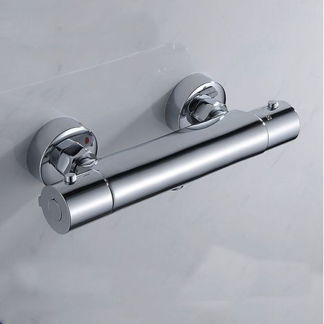 Mitigeur Douche Thermostatique,Mitigeur Thermo Statique Douche Robinet de Douche Mitigeur Thermostatique avec Serrure de SéCurité Thermostatique Douche en Laiton,Chrome (1/5)