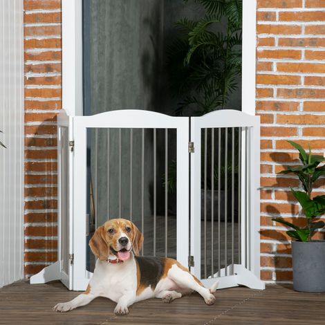 Barrière de sécurité pliable 3 panneaux blanche 154x30x80cm pour chien, barrière d'escalier réglable