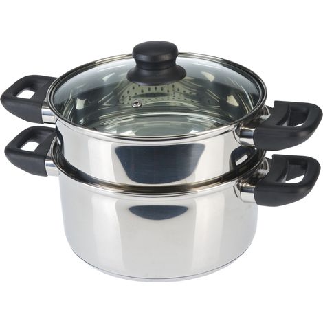 Axentia 220690 Pentola a Vapore con Coperchio, Acciaio Inossidabile, Argento, 29x18x24 cm (1/4)