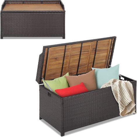 COSTWAY 170L Outdoor Storage Bench Mix Brown Rattan Storage Container