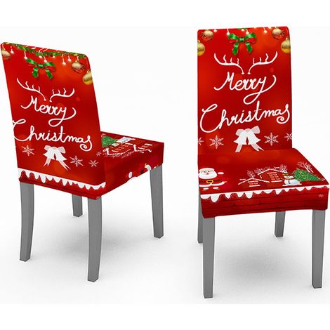 Housse De Chaise De Noël - Polyester Et Élasthanne - Imprimé Numérique Motif Père Noël Renne Arbre De Noël - Convient Pour Chaises À Dossier Hauteur 45-58 Cm - 1 Pièce (1/4)