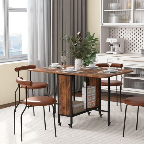 Klappbarer Esstisch, Mobiler Klapptisch für 6 Personen, mit Ablage, bis 50 kg belastbar, 130 x 80 x 74 cm, Rotbraun