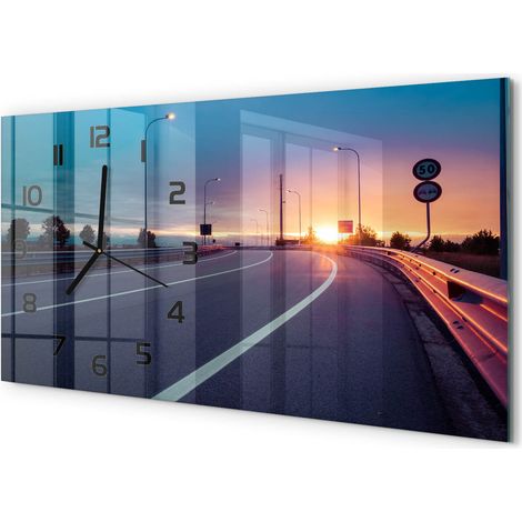 Horloge Murale XXL 60x30 cm Design Moderne en Verre Trempé Salon Salle à Manger Autoroute (1/5)