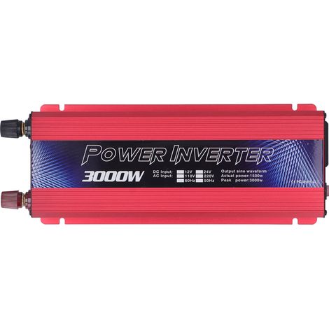 Convertisseur de puissance pour voiture à onde sinusoïdale avec port USB et ventilateur de refroidissement, 3000 W, 12 V CC vers 110 V CA, rouge, 60 Hz (1/5)