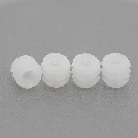 tuerca de nilón en tiras. rosca m6. fijación por inserción. diámetro 11mm. para taladro 10mm. tiras de 12 piezas (1/5)